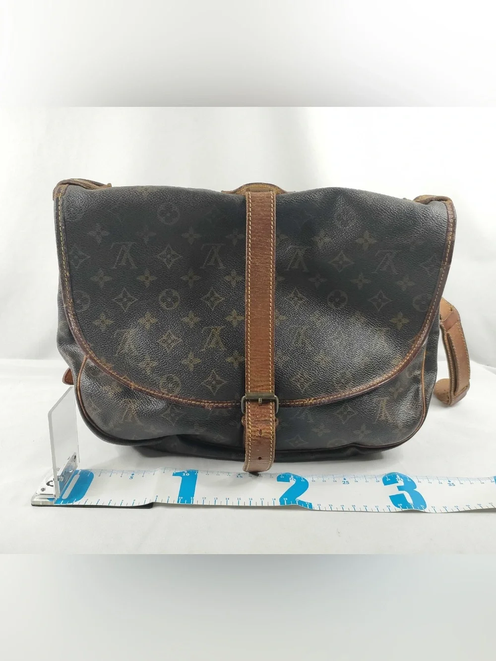 Large Saumur 35 LV Monogram Crossbody Messenger Bag in Brown and Tan